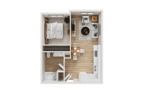 Floor plan for 1 bed, 1 bath, 538 sqft